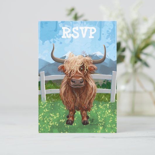 Cute Highland Koe RSVP Kaartje (Staand voorkant)