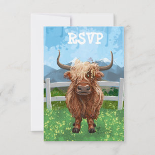 Cute Highland Koe RSVP Kaartje