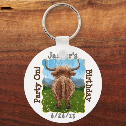 Cute Highland Koe Sleutelhanger (Voorkant)