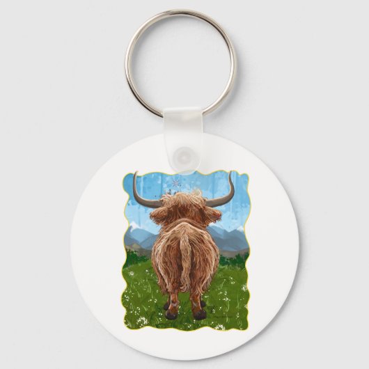 Cute Highland Koe Sleutelhanger (Achterkant)