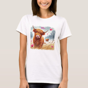 Cute Highland Koe Valentijnsdag Natuur T-shirt