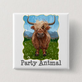 Cute Highland Koe Vierkante Button 5,1 Cm