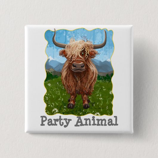 Cute Highland Koe Vierkante Button 5,1 Cm (Voorkant)