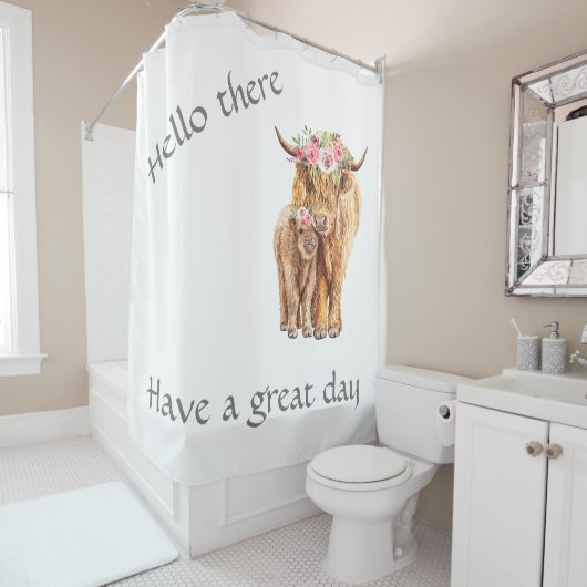 Cute Highland Koeien met bloemen Douchegordijn (In situ)