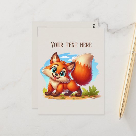 Cute hiking fox lovers customizable briefkaart (Voorkant / Achterkant in situ)