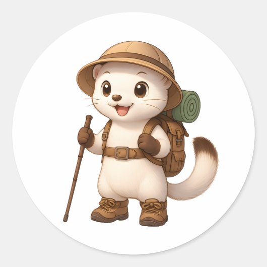 Cute Hiking Okojo Sticker – Japanese Stoat Adventu (Voorkant)