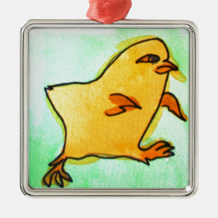 Cute hip Easter chick retro illustratie Metalen Ornament