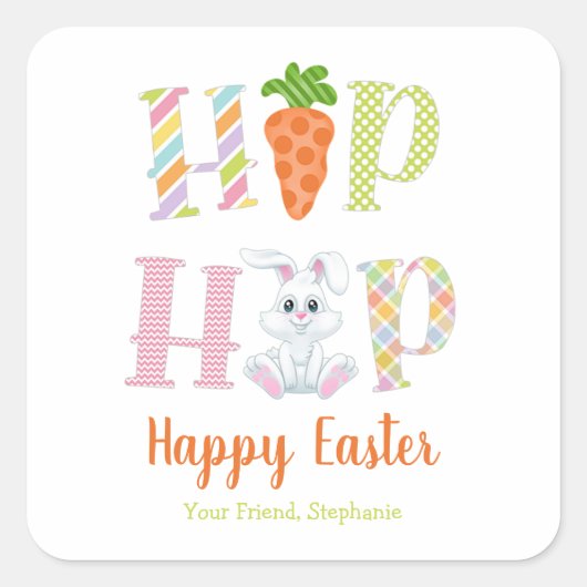Cute Hip Hop Bunny Happy Easter Treat Vierkante Sticker (Voorkant)