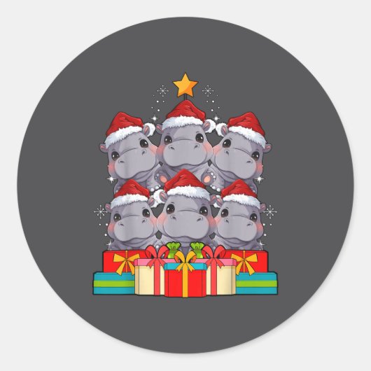 Cute Hip Le Hiptamus Christmas Tree Xmas Hat Ronde Sticker (Voorkant)