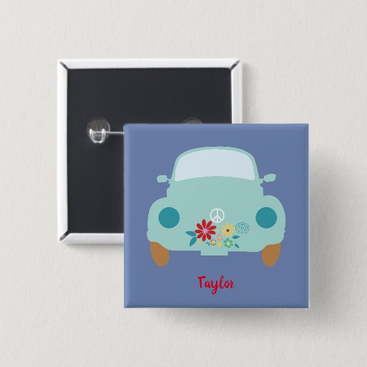 Cute hippie car vierkante button 5,1 cm (Voorkant /achterkant)