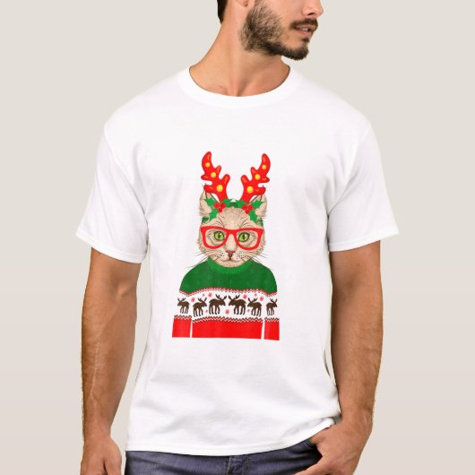 Cute Hippie Cat Funny Kerstmis T-shirt (Voorkant)