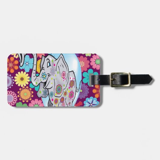 Cute Hippie Elephant met Colorful Flowers Bagagelabel (Voorkant horizontaal)