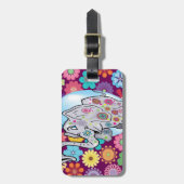 Cute Hippie Elephant met Colorful Flowers Bagagelabel (Voorkant verticaal)