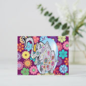 Cute Hippie Elephant met Colorful Flowers Briefkaart (Staand voorkant)
