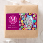 Cute Hippie Elephant met Colorful Flowers Etiket (Insitu)