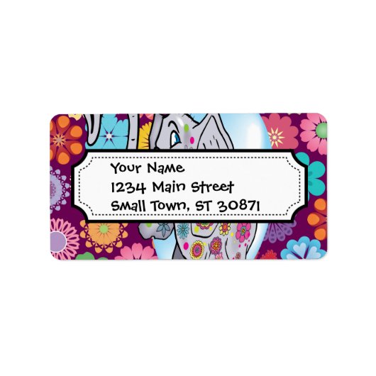 Cute Hippie Elephant met Colorful Flowers Etiket (Voorkant)