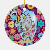 Cute Hippie Elephant met Colorful Flowers Keramisch Ornament (Achterkant)