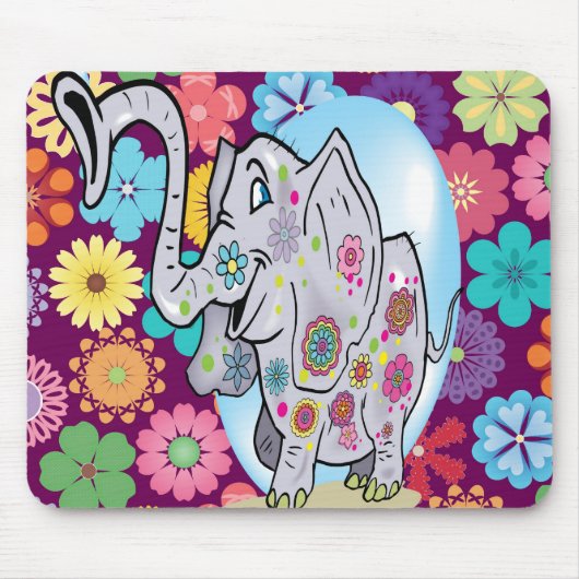 Cute Hippie Elephant met Colorful Flowers Muismat (Voorkant)