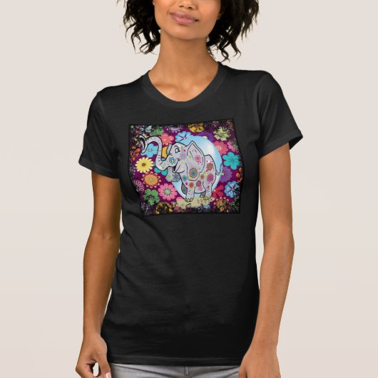 Cute Hippie Elephant met Colorful Flowers T-shirt (Voorkant)