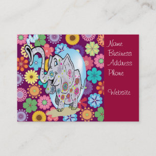 Cute Hippie Elephant met Colorful Flowers Visitekaartje