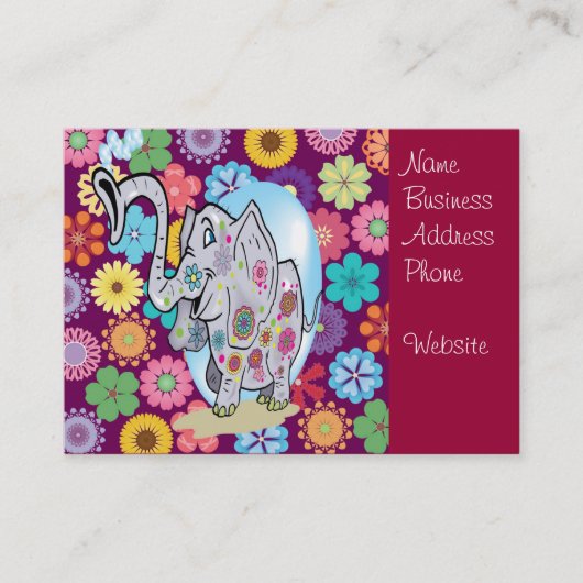 Cute Hippie Elephant met Colorful Flowers Visitekaartje (Voorkant)