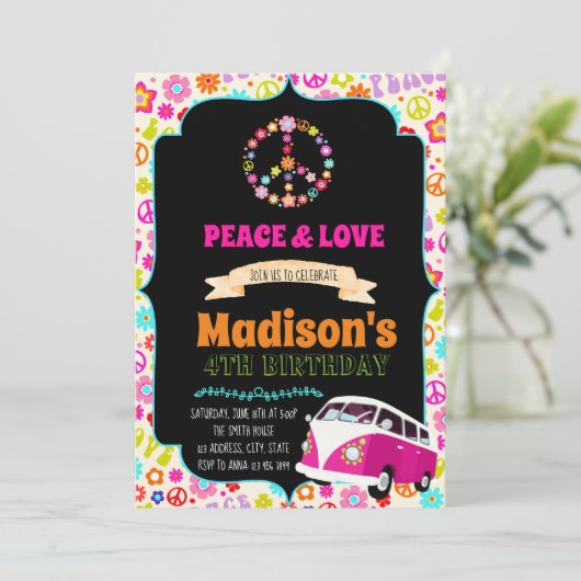 Cute hippie feest uitnodiging (Staand voorkant)
