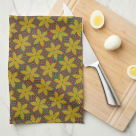 Cute Hippie Red Yellow Green Ethnic Trippy Floral Theedoek