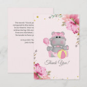 Cute Hippo Baby shower Dank u Flat Kaart (Voorkant / Achterkant)