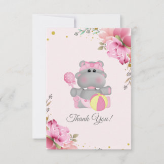 Cute Hippo Baby shower Dank u Flat Kaart