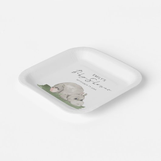 Cute Hippo Baby shower Napkins Papieren Bordje (Gebogen)