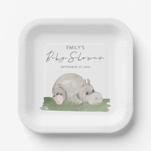 Cute Hippo Baby shower Napkins Papieren Bordje (Voorkant)