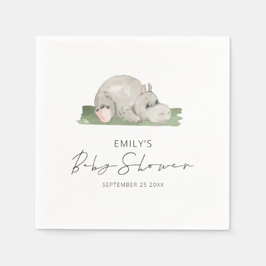 Cute Hippo Baby shower Napkins Servet (Voorkant)