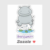 Cute hippo baby springende cartoon illustratieplek sticker (Vel)