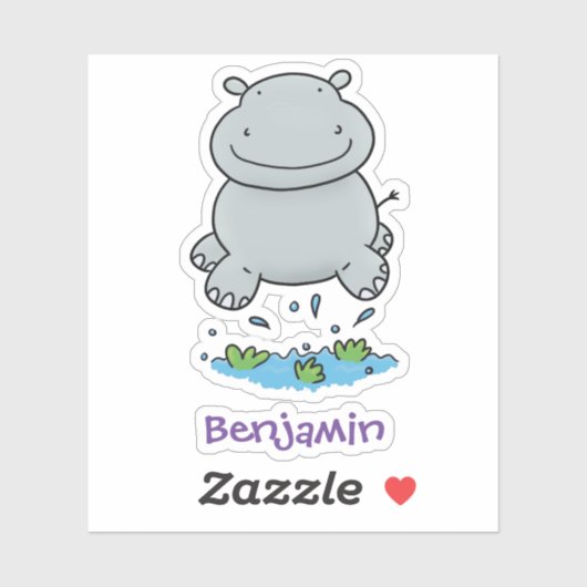 Cute hippo baby springende cartoon illustratieplek sticker (Vel)