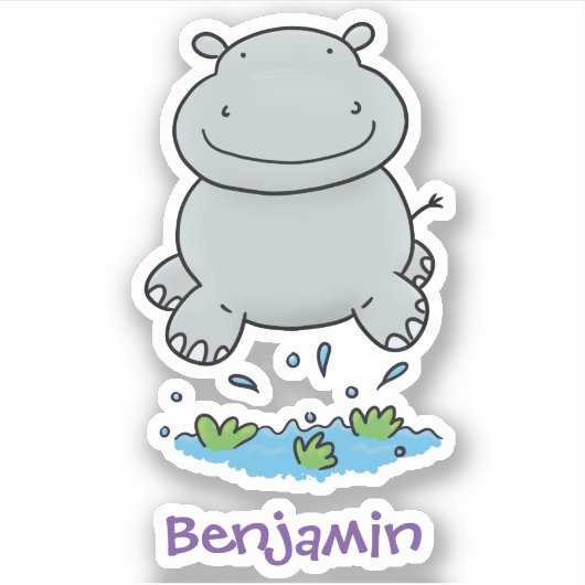 Cute hippo baby springende cartoon illustratieplek sticker (Voorkant)