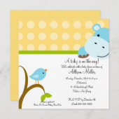 Cute Hippo & Birdie Baby shower Kaart (Voorkant / Achterkant)