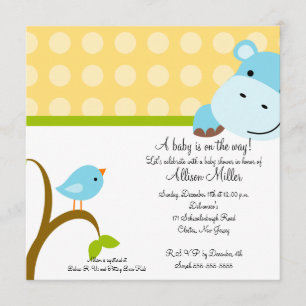 Cute Hippo & Birdie Baby shower Kaart