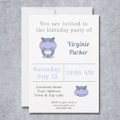 Cute Hippo Birthday Invitation Kaart