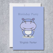 Cute Hippo Birthday Invitation Kaart
