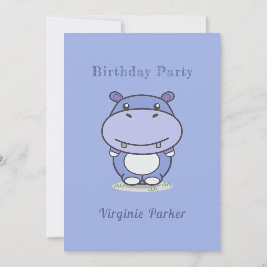 Cute Hippo Birthday Invitation Kaart (Voorkant)