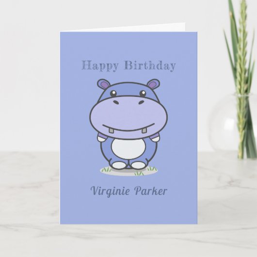 Cute Hippo Birthday Kaart (Voorkant)