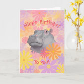 Cute Hippo Birthday Kaart (Gele Bloem)