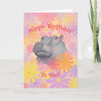 Cute Hippo Birthday Kaart