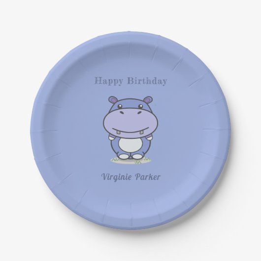 Cute Hippo Birthday Paper Borden Papieren Bordje (Voorkant)