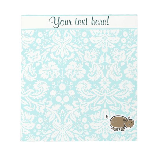 Cute Hippo; Blauwgroen Notitieblok (Voorkant)