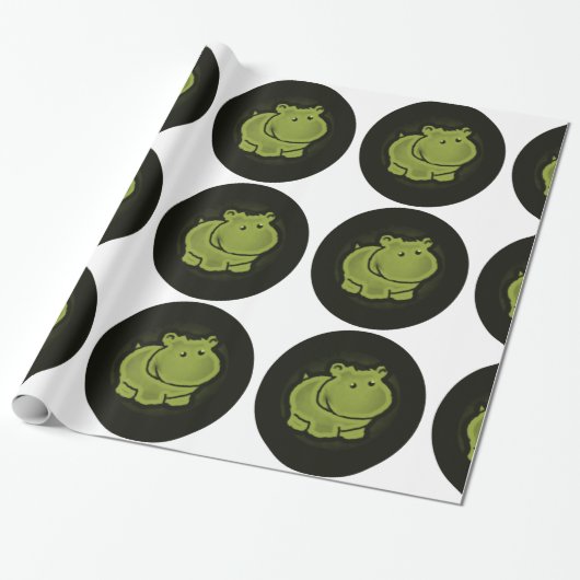 Cute hippo cadeaupapier (Uitgerold)