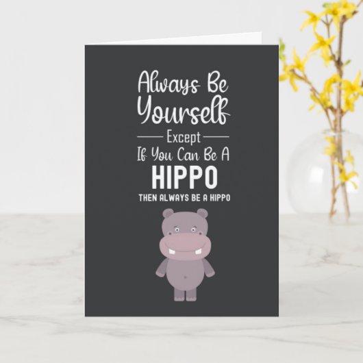 Cute Hippo Cards Humor Hippopotamus Funny Animal Kaart (Gele Bloem)