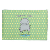Cute hippo cartoon illustratie op groen kussensloop (Achterkant)