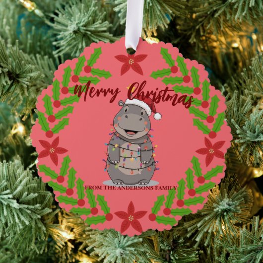 Cute Hippo christmas tree zoo animal Xmas Wealth f Ornament Kaart (Insitu (Drie))