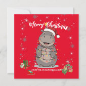 Cute Hippo Christmas tree zoo safari Xmas plaid pa Feestdagenkaart (Voorkant)